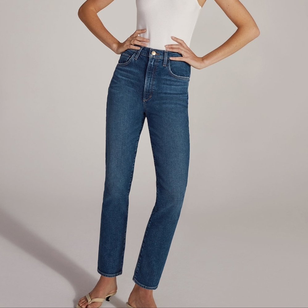 Favorite Daughter Mid-Dark Blue High-Rise Straight Jeans